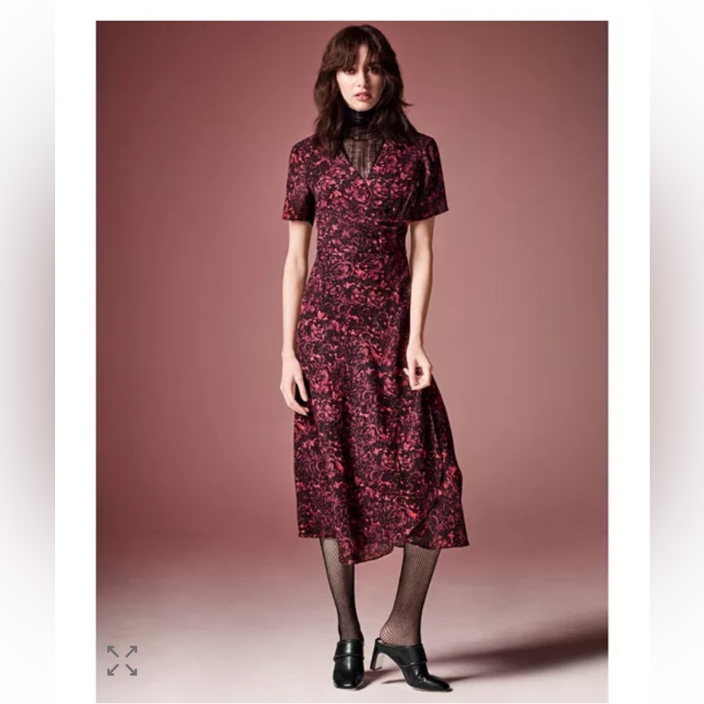 AllSaints Red and Black Wrap Dress